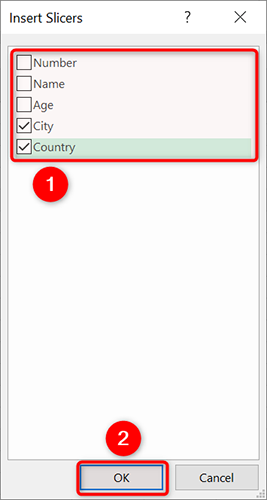 Выберите поля и нажмите 