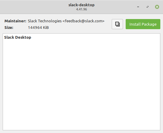 Окно установки DEB‑пакета в Linux Mint.