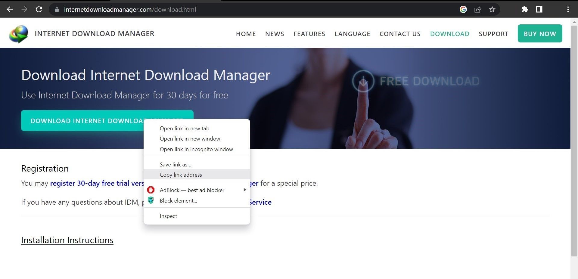 Контекстное меню: копировать адрес ссылки для загрузки в Chrome