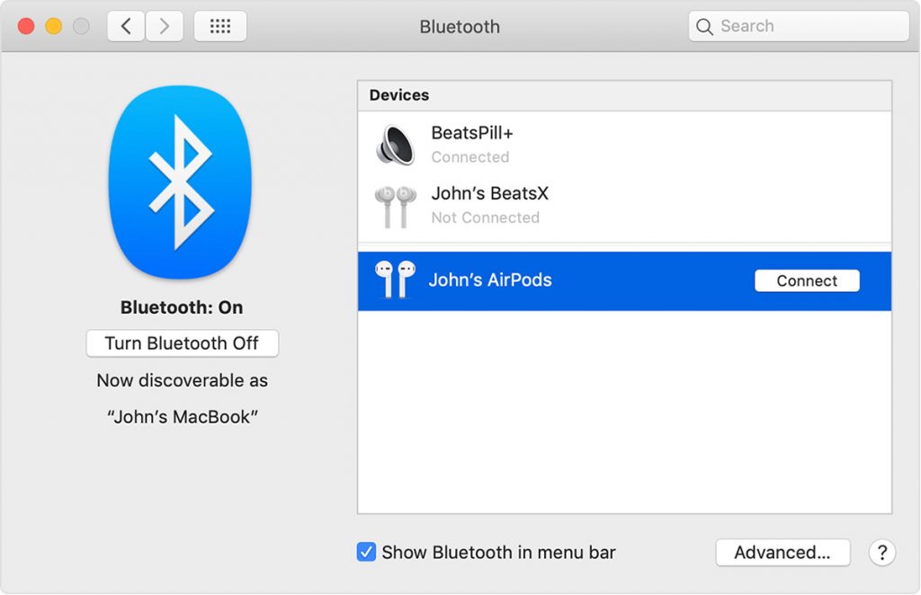 Подключение AirPods к MacBook