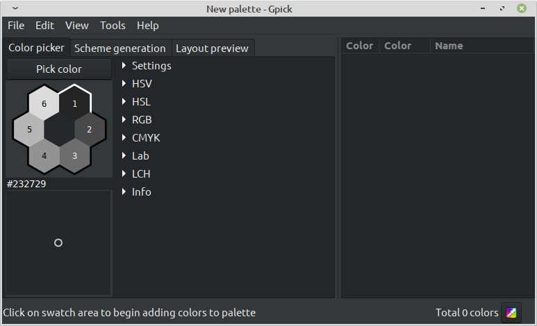 Gpick: пипетка и менеджер цветов для Linux