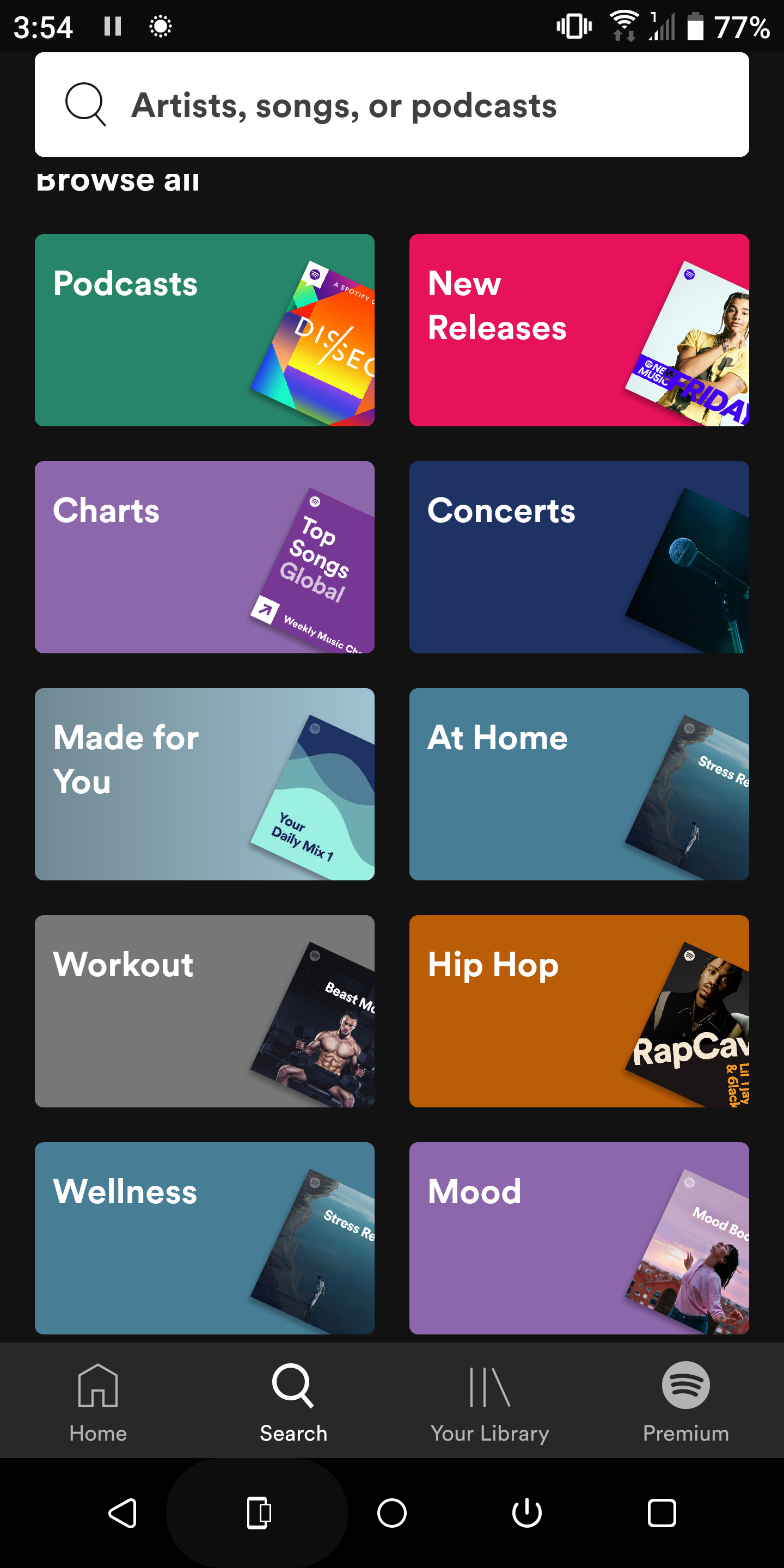 Мобильное приложение Spotify — экран поиска