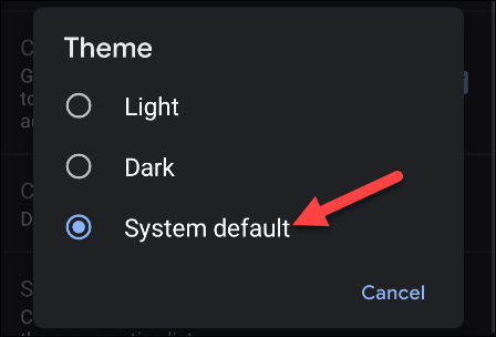 system theme in Gmail