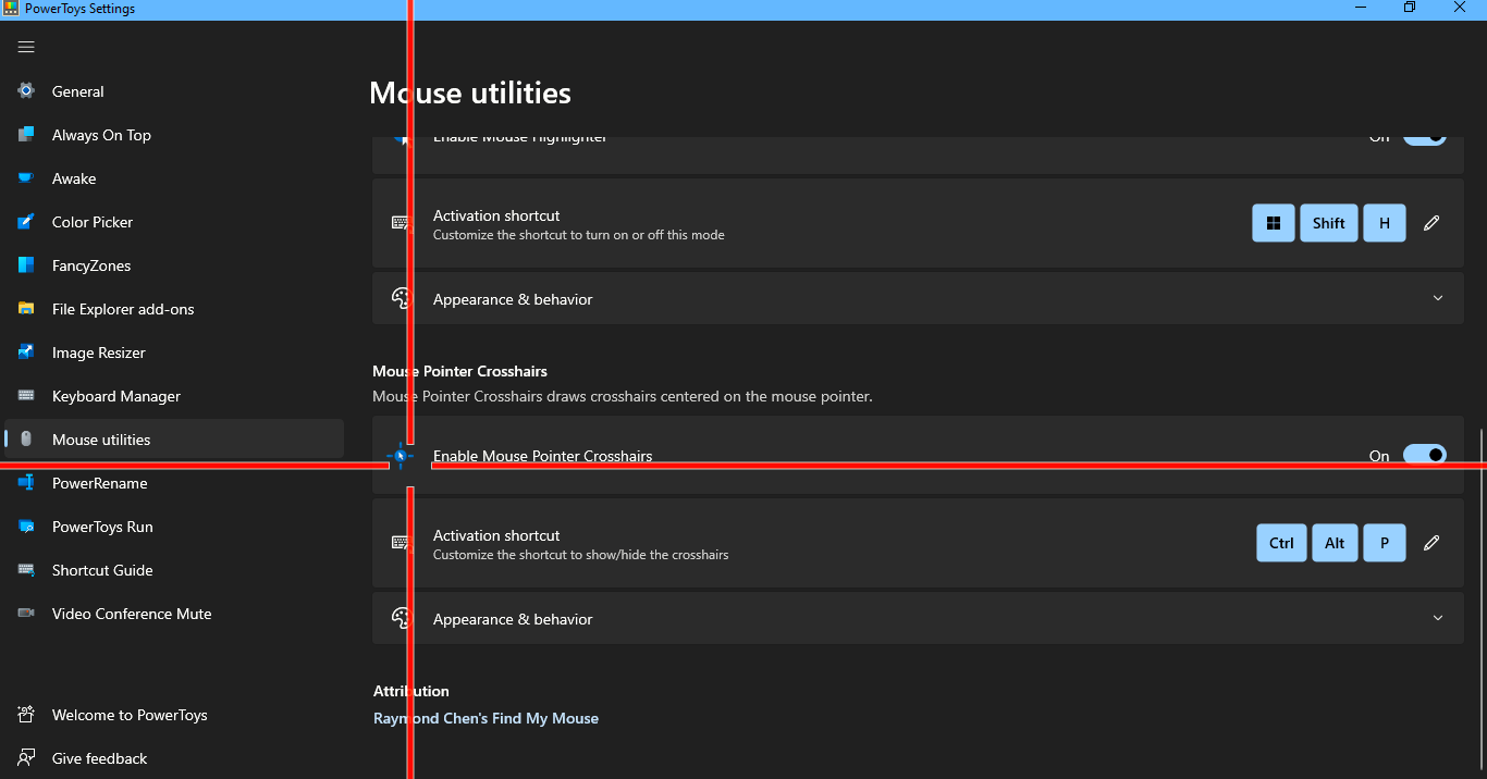 Mouse Pointer Crosshairs Feature in PowerToys