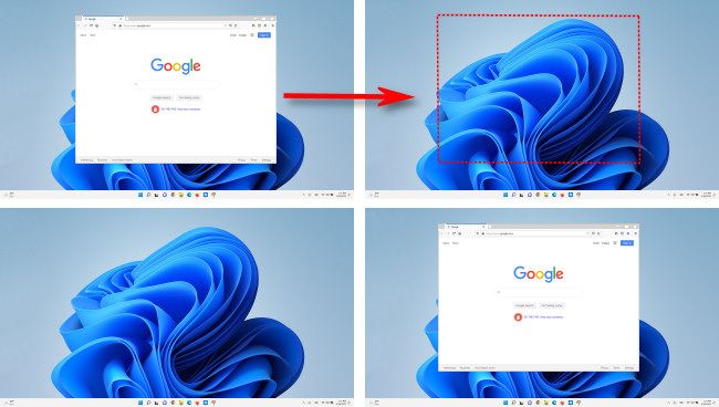 Иллюстрация переноса окна между двумя мониторами в Windows 11.