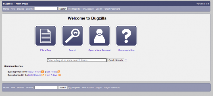 Экран приветствия Bugzilla