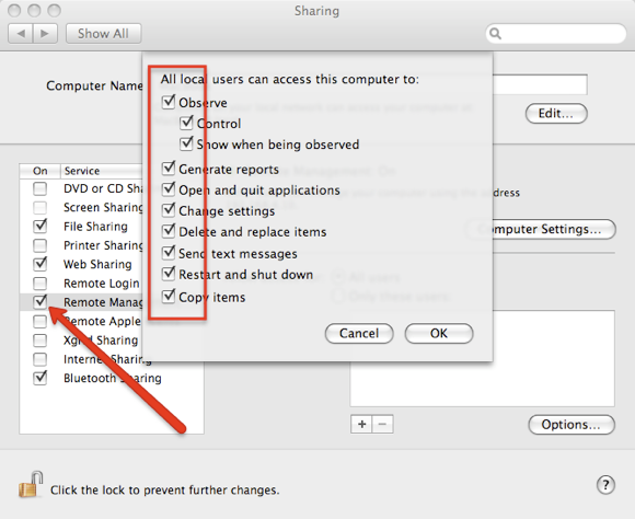 Настройки удалённого управления macOS