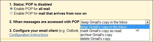 Параметры POP/IMAP в Gmail