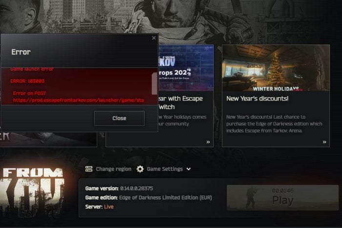 Как исправить ошибку 103003 в Tarkov