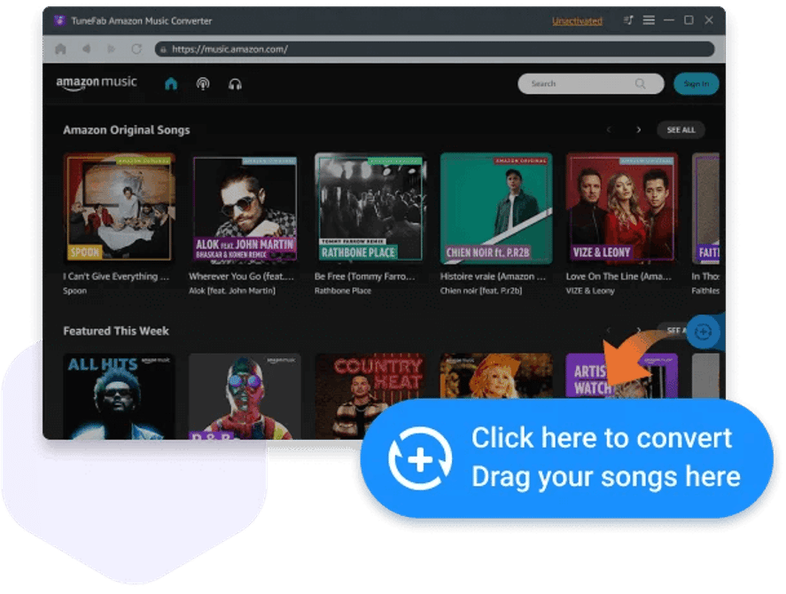 TuneFab 내부의 Amazon Music 웹 플레이어 로그인 화면