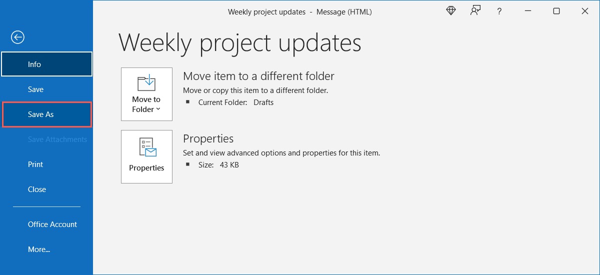 Сохранить как в меню Файл в Windows