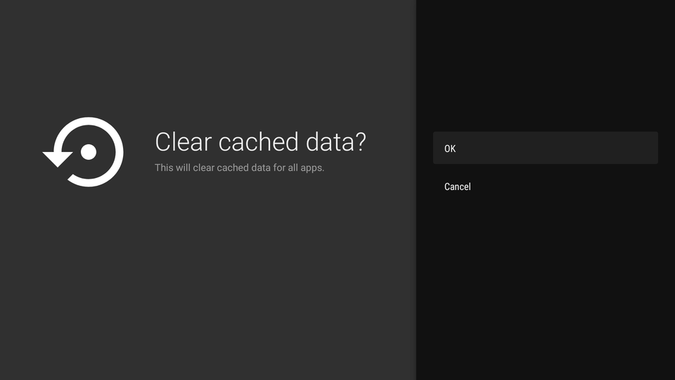 Подтверждение очистки кэшированных данных в Google TV