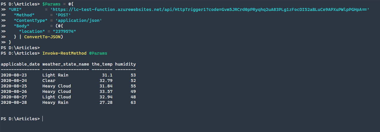 The weather data is returned 