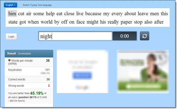 тест скорости печати на 10FastFingers