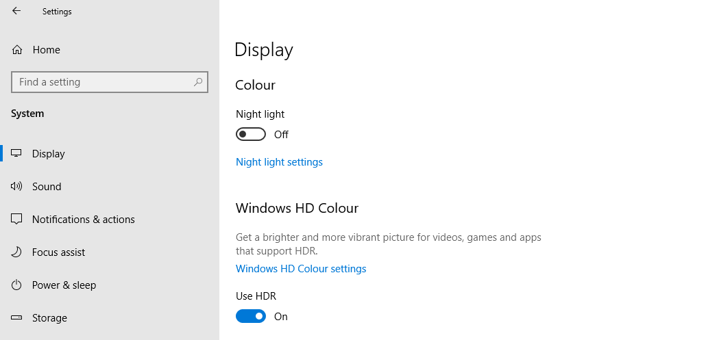 Настройки Windows HD Color в Windows 10