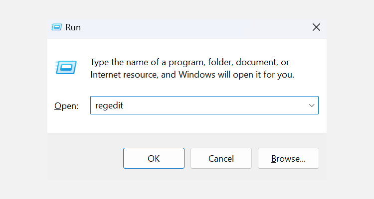 Окно Выполнить с командой regedit