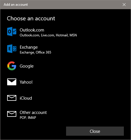 Экран настроек импорта аккаунта в Mail