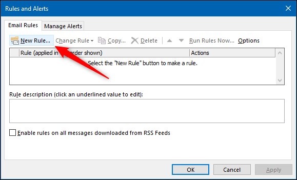 Создание нового фильтра в Microsoft Outlook.