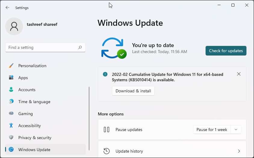 Проверка обновлений Windows 11