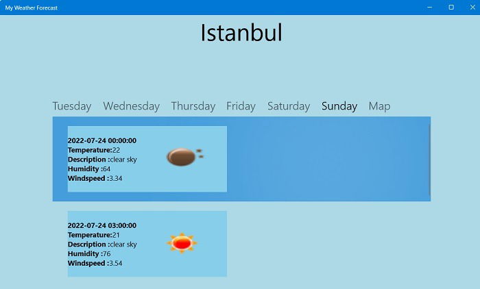 Еженедельный и почасовой прогноз в My Weather Forecast