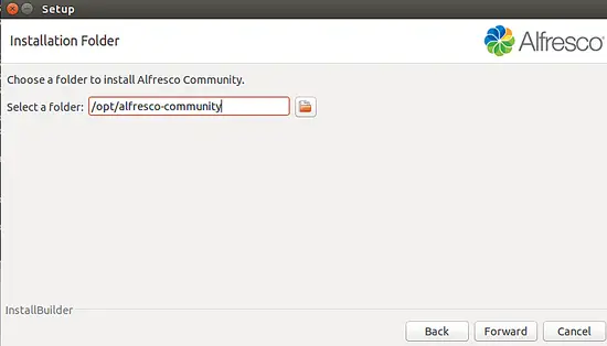 Выбор папки установки Alfresco