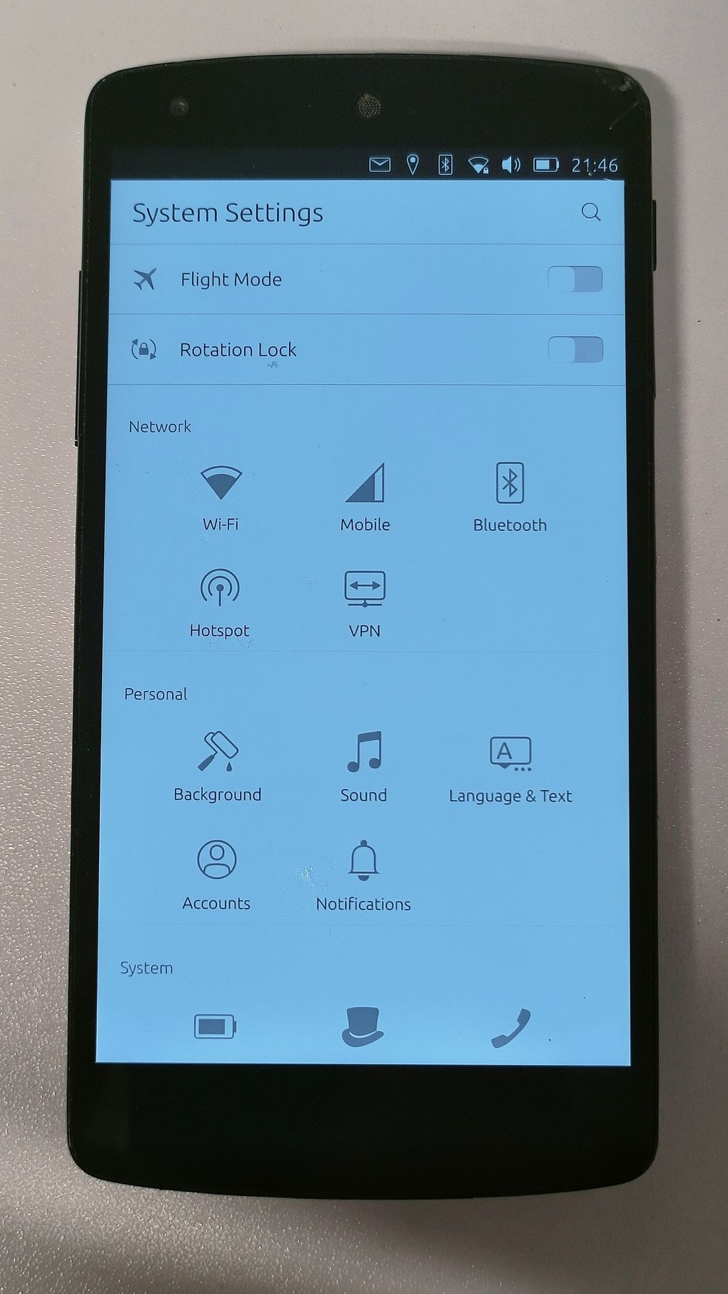 Ubuntu Touch settings
