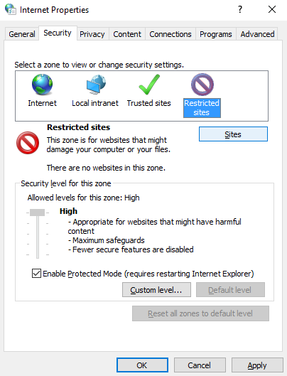 Диалог Ограниченные узлы в свойствах обозревателя