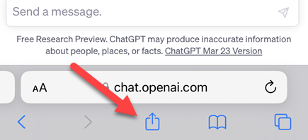 Нажмите кнопку «Поделиться» в Safari