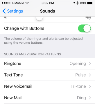 Список рингтонов и настроек звука