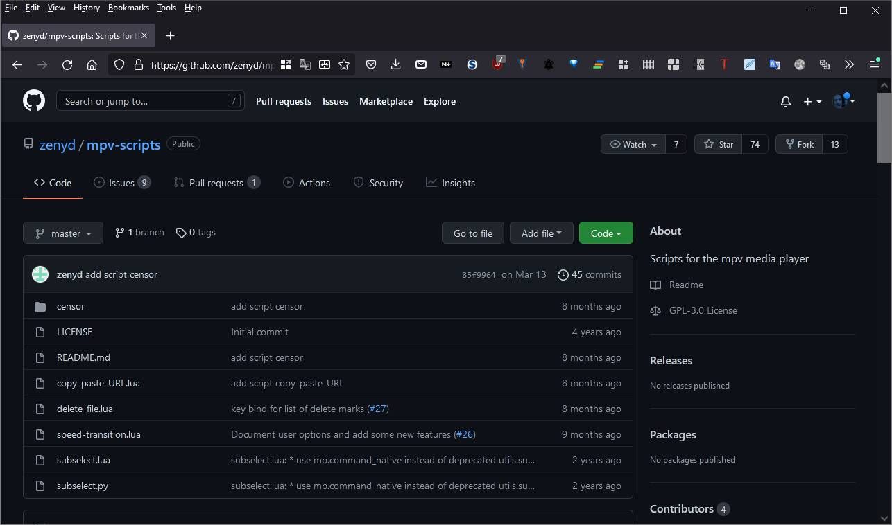 Коллекция скриптов MPV в интернете — пример репозитория скриптов