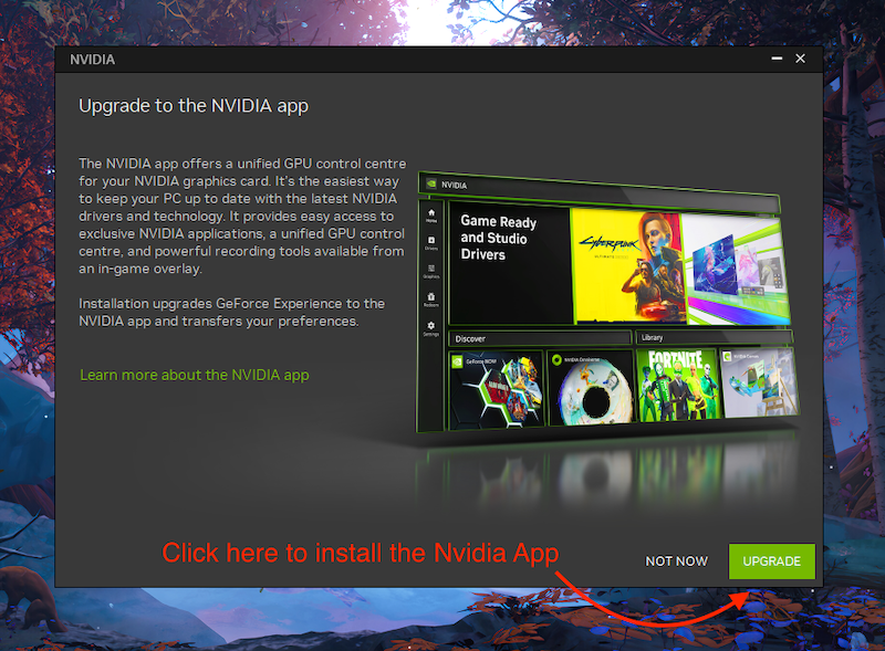 обновление до nvidia app