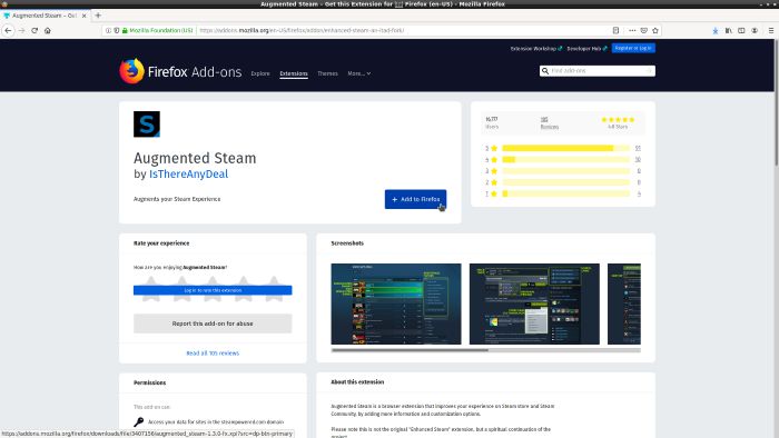 Окно установки расширения Augmented Steam