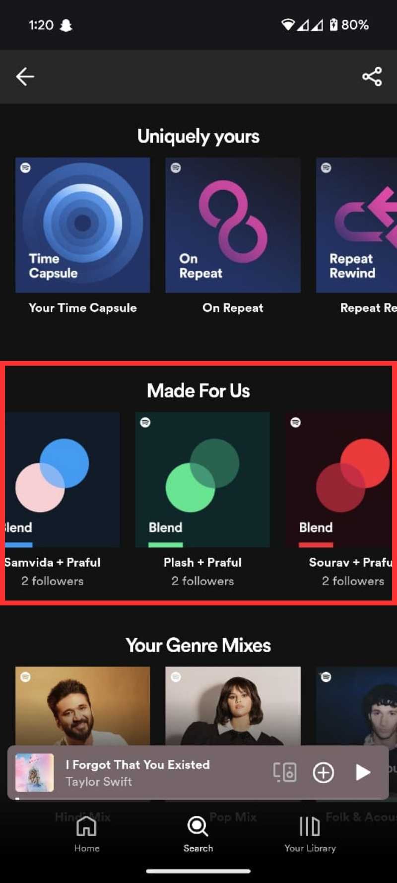 Раздел Made for Us в Spotify