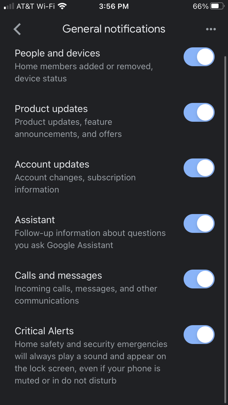 Включение критических оповещений в приложении Google Home
