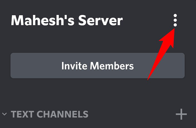 Три точки в верхней части экрана сервера