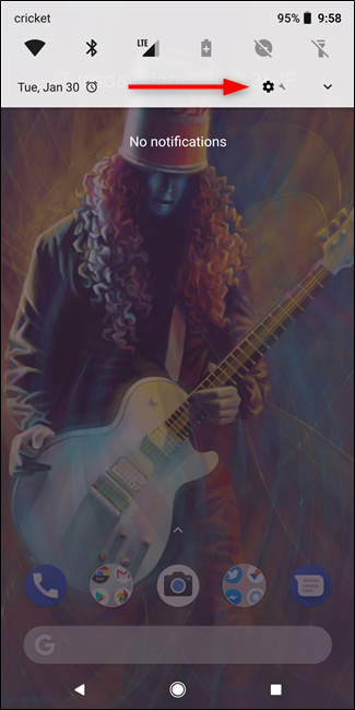 Настройки Android — значок шестерёнки в шторке уведомлений