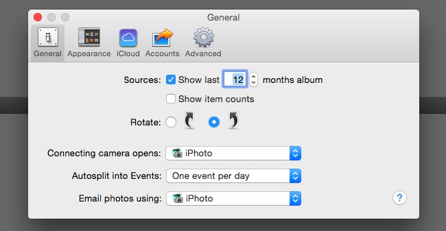 Настройка подключения камеры в iPhoto