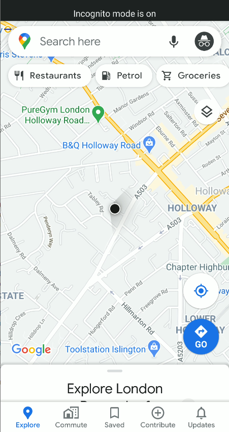Google Maps Incognito mode