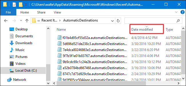 Список файлов AutomaticDestinations с датой изменения