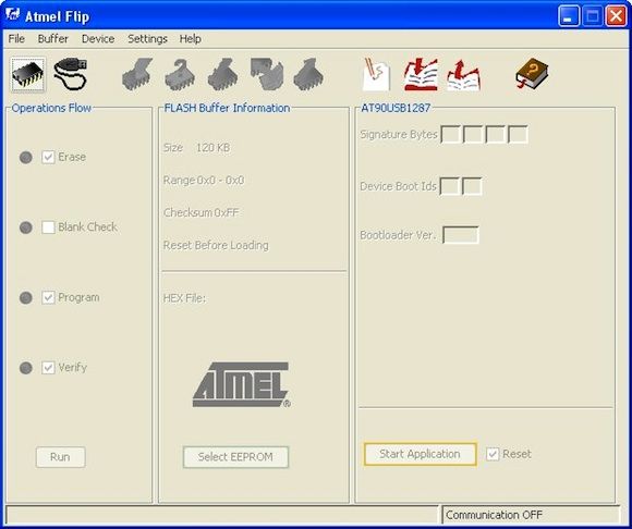 Процесс записи прошивки с помощью FLIP или DFU Programmer