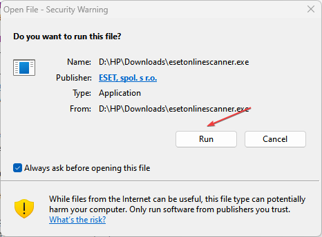 Открытие запускаемого файла ESET в проводнике