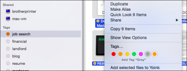 Добавление меток к файлам через контекстное меню