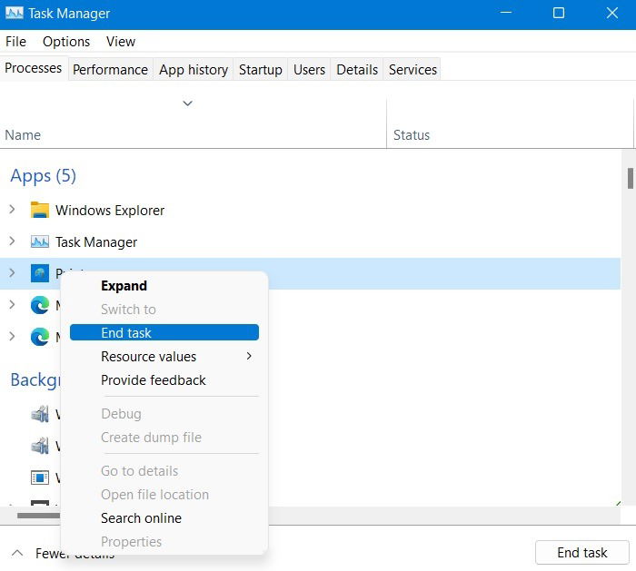 Диспетчер задач: завершение задачи для освобождения ресурсов