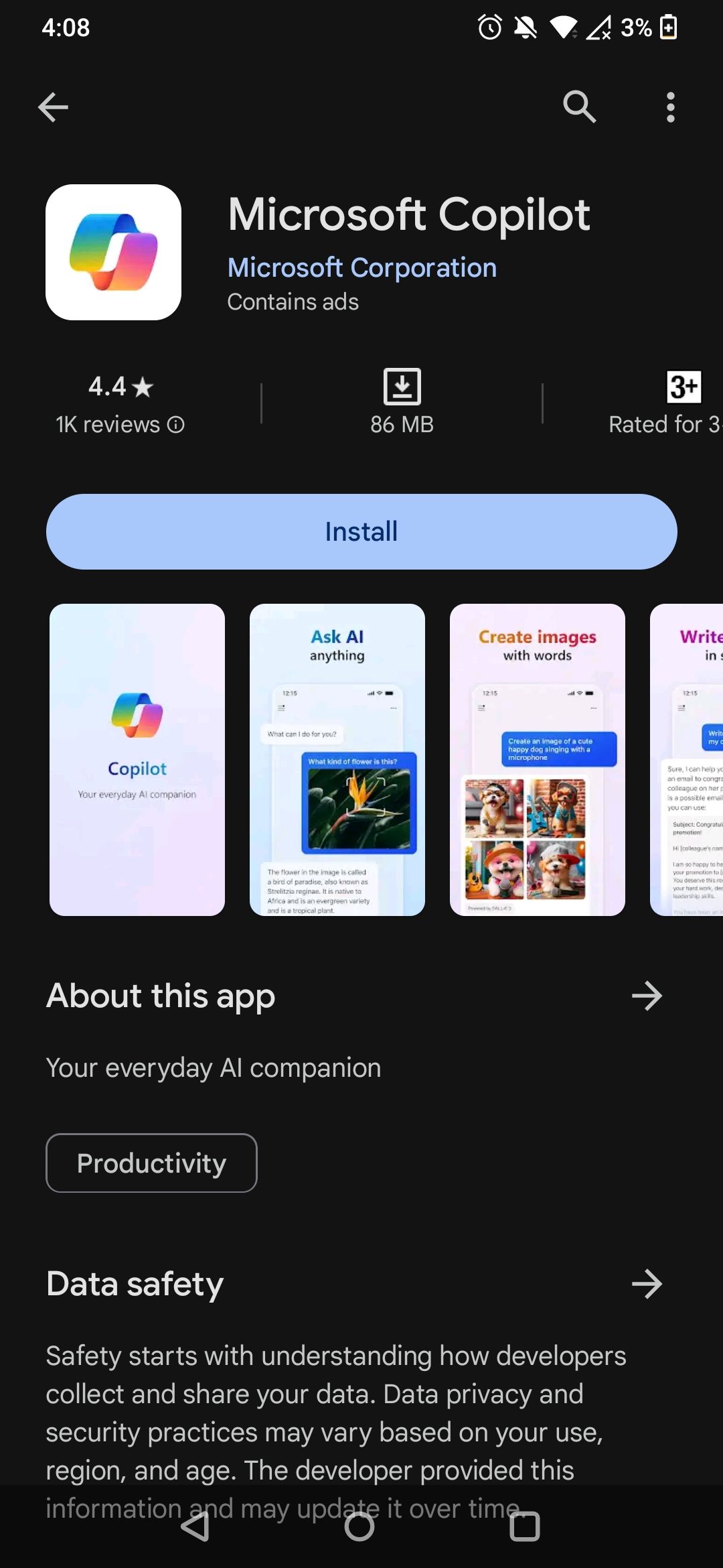 Microsoft Copilot в Play Store