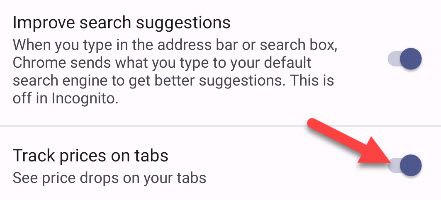 Включите «Отслеживать цены на вкладках».