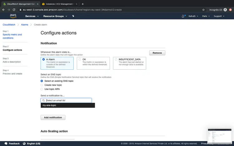 Выбор SNS-топика для уведомлений