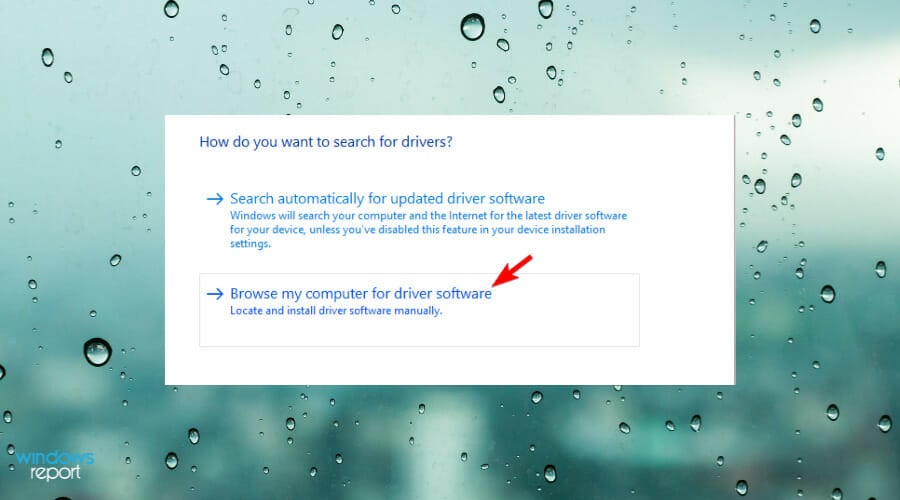 Выбор поиска драйвера на компьютере