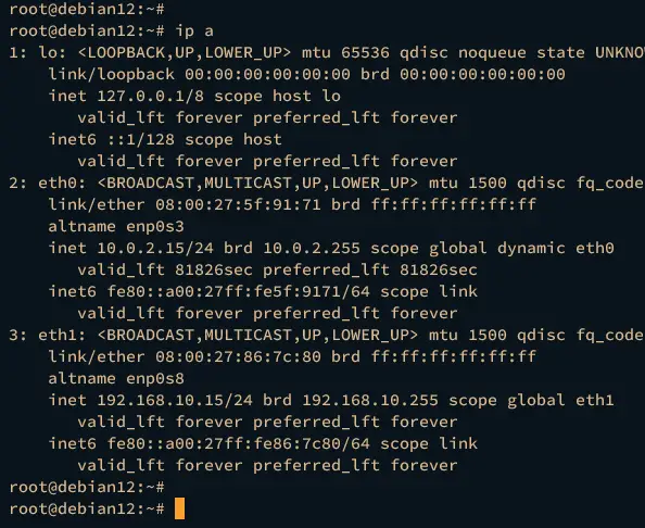 Вывод ip a с интерфейсами и IP-адресами