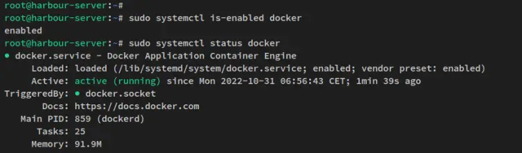 Статус службы Docker: включена и запущена