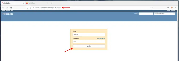 Страница входа Redmine admin
